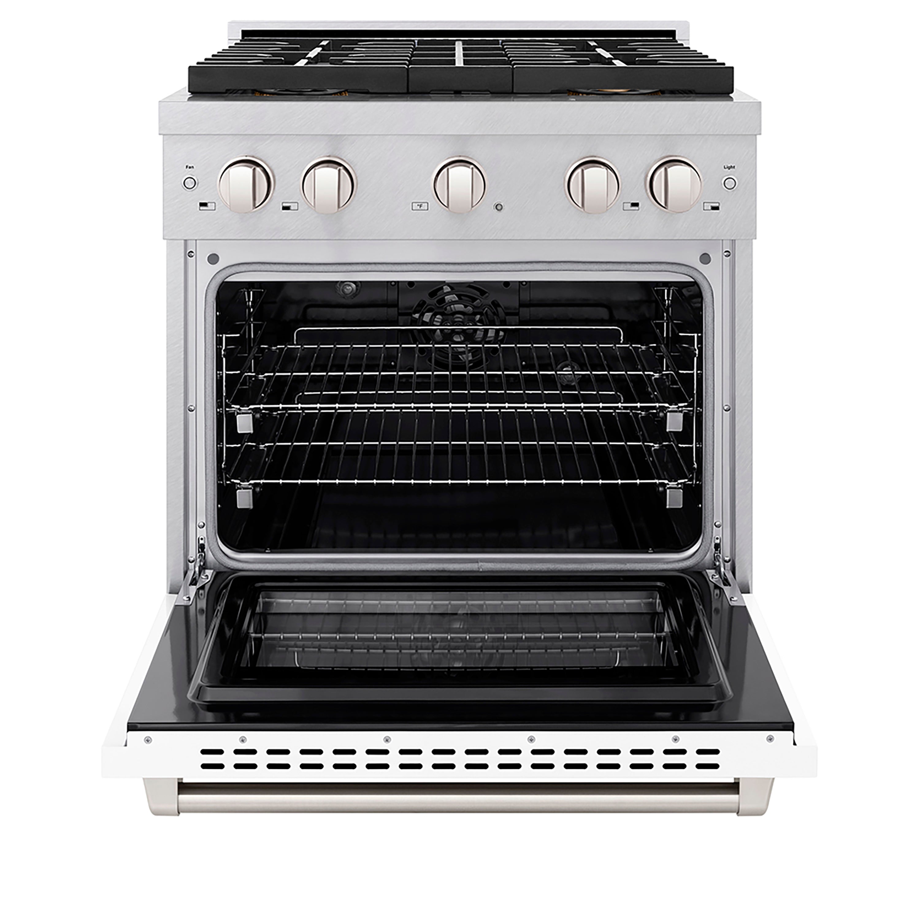 ZLINE 30 in. 4.2 cu. ft. Paramount Dual Fuel Range with 4 Burner DuoPro™ Cooktop and Electric Convection Oven in Satin Stainless Steel with White Matte Door (PSDRS-WM-30)