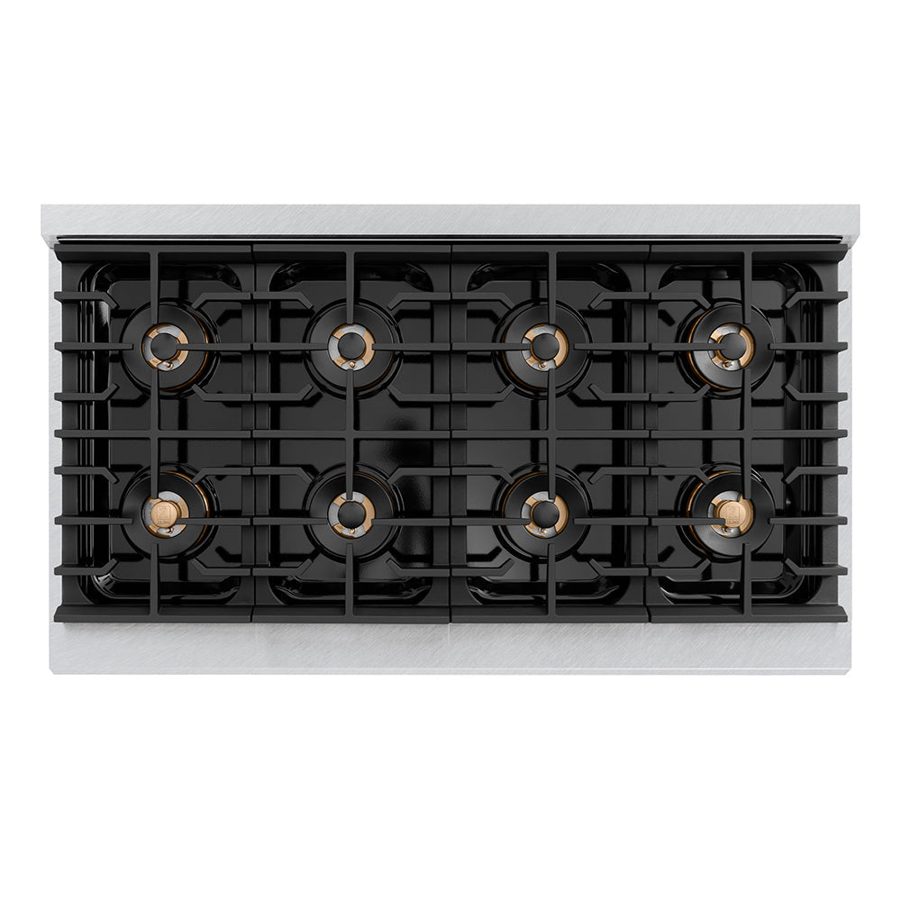 ZLINE Autograph Edition 48 in. 6.7 cu. ft. Paramount Dual Fuel Range with 8 Burner DuoPro™ Cooktop and Dual Ovens in Satin Stainless Steel and Polished Gold Accents (PSDRSZ-48-G)