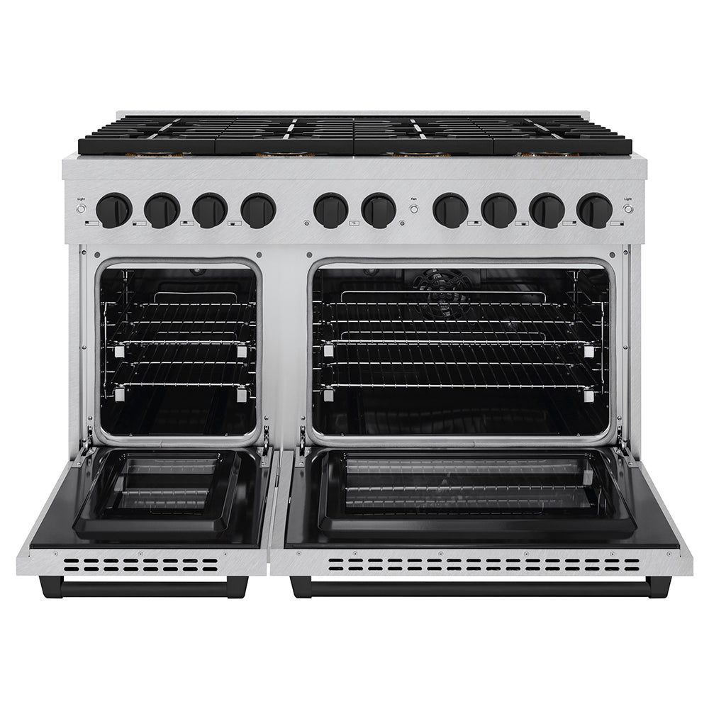 ZLINE Autograph Edition 48 in. 6.7 cu. ft. Paramount Dual Fuel Range with 8 Burner DuoPro™ Cooktop and Dual Ovens in Satin Stainless Steel and Matte Black Accents (PSDRSZ-48-MB)