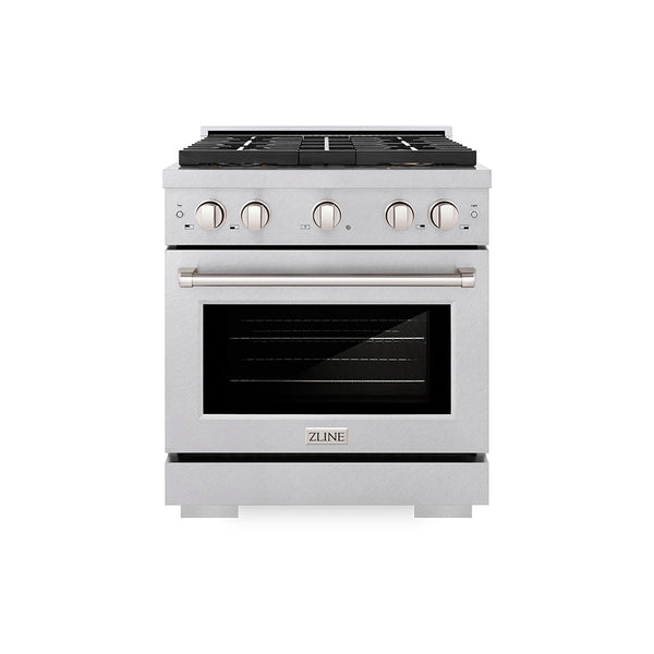 ZLINE 30 in. 4.2 cu. ft. Paramount Gas Range with 4 Burner DuoPro™ Cooktop and Convection Gas Oven in Satin Stainless Steel (PSGRS-30)