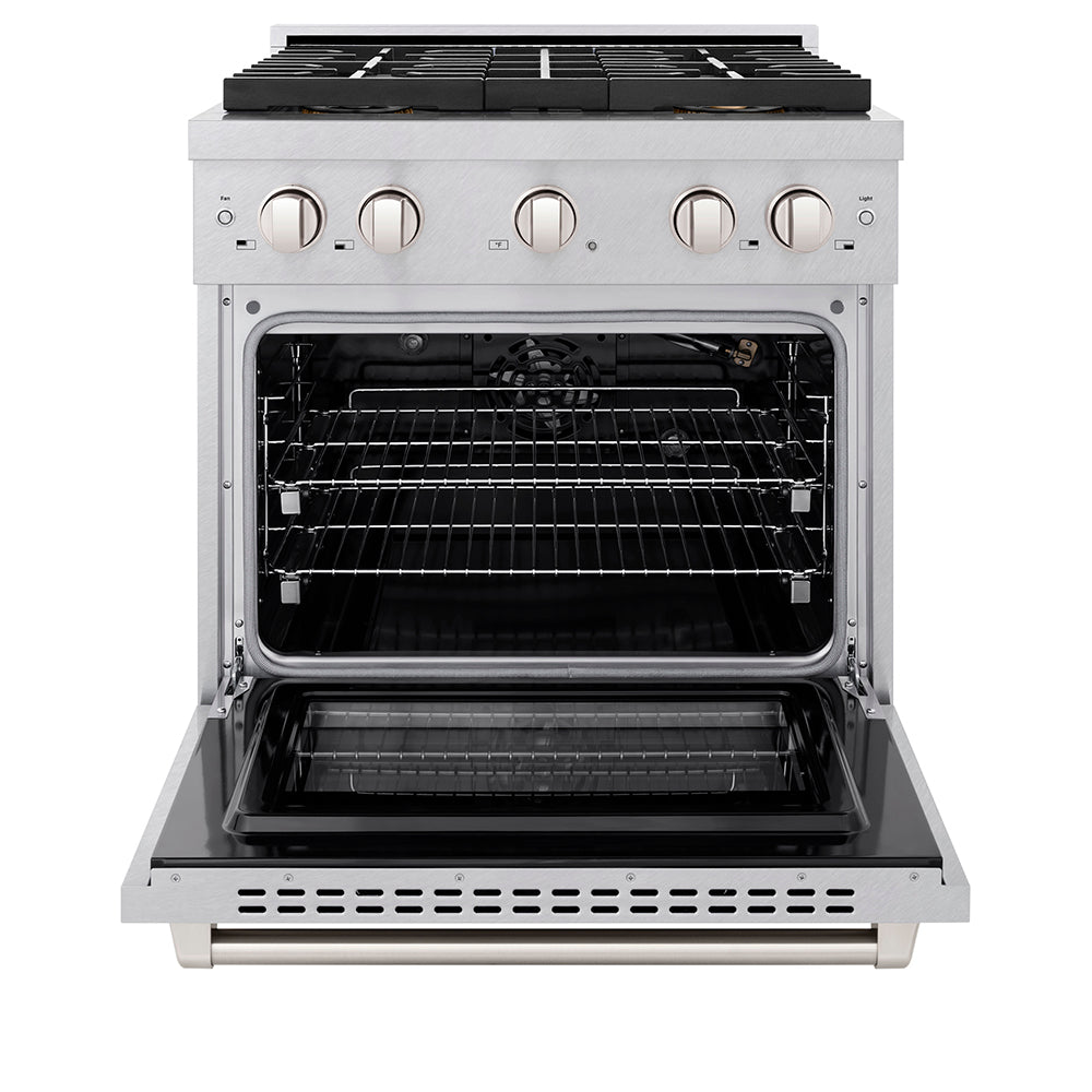 ZLINE 30 in. 4.2 cu. ft. Paramount Gas Range with 4 Burner DuoPro™ Cooktop and Convection Gas Oven in Satin Stainless Steel (PSGRS-30)