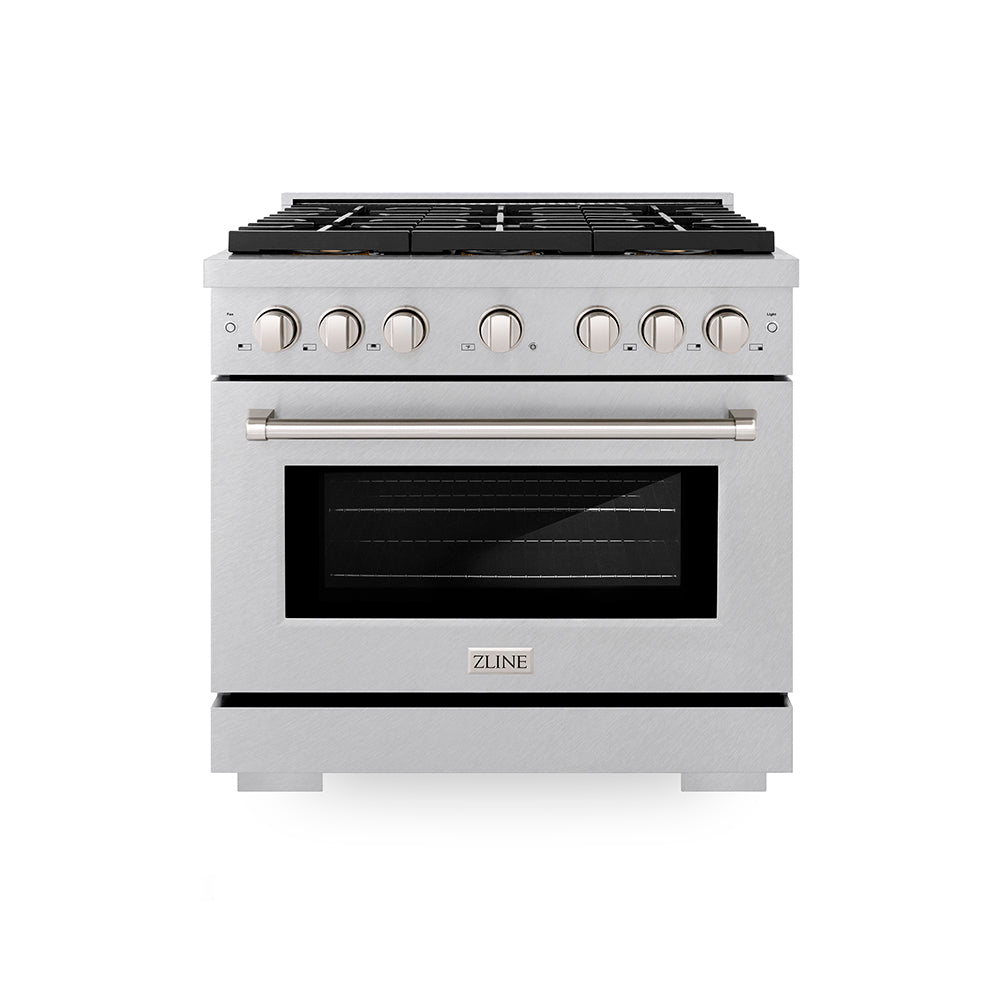 ZLINE 36 in. 5.2 cu. ft. Paramount Gas Range with 6 Burner DuoPro™ Cooktop and Convection Gas Oven in Satin Stainless Steel (PSGRS-36)