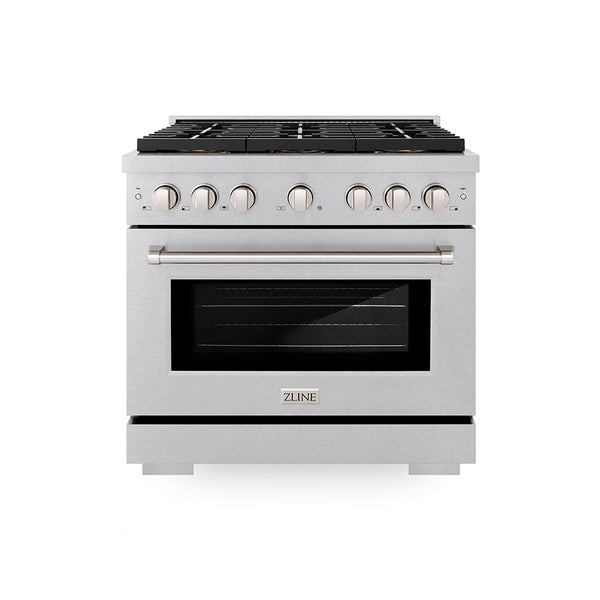 ZLINE 36 in. 5.2 cu. ft. Paramount Gas Range with 6 Burner DuoPro™ Cooktop and Convection Gas Oven in Satin Stainless Steel (PSGRS-36)
