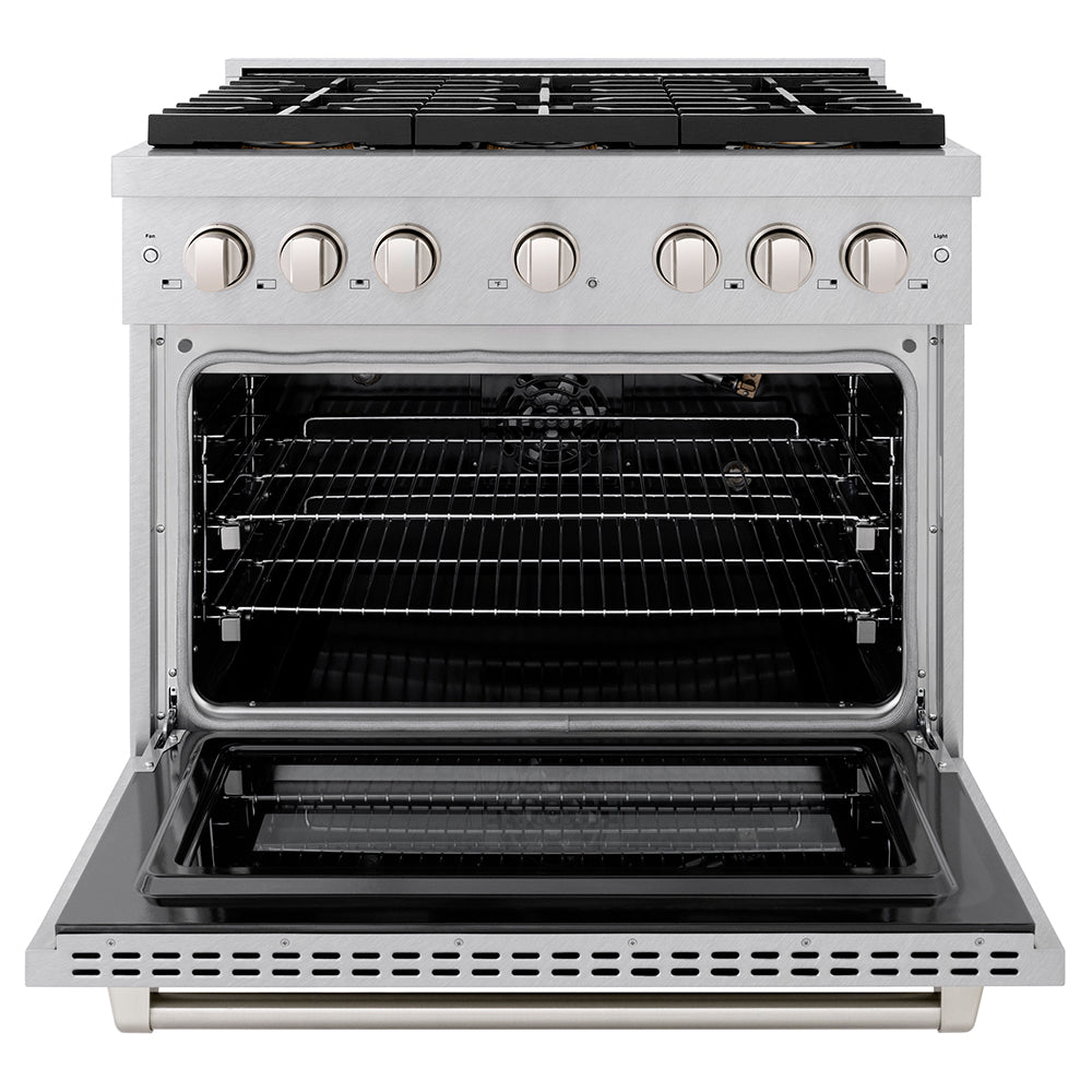 ZLINE 36 in. 5.2 cu. ft. Paramount Gas Range with 6 Burner DuoPro™ Cooktop and Convection Gas Oven in Satin Stainless Steel (PSGRS-36)