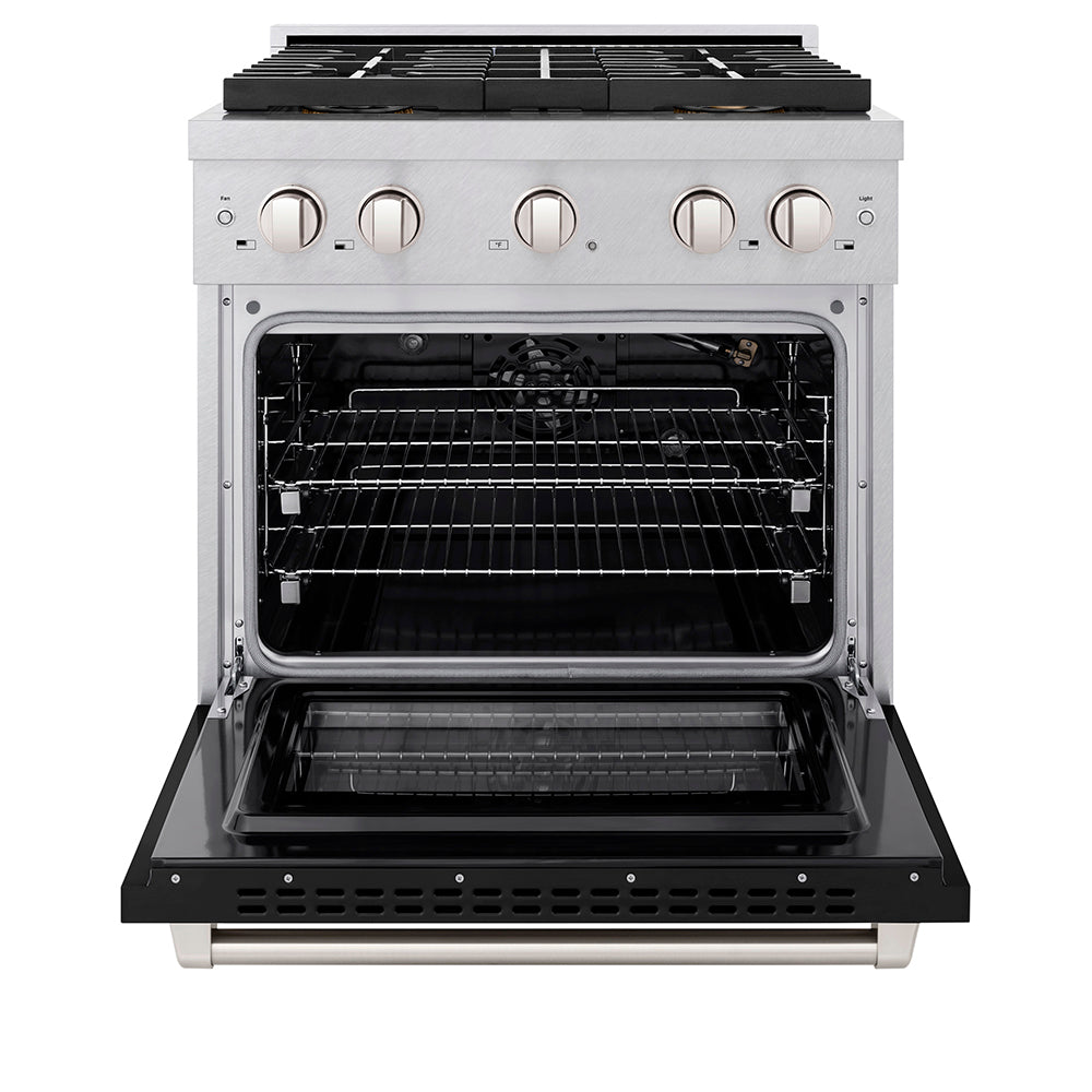 ZLINE 30 in. 4.2 cu. ft. Paramount Gas Range with 4 Burner DuoPro™ Cooktop and Convection Gas Oven in Satin Stainless Steel with Black Matte Door (PSGRS-BLM-30)