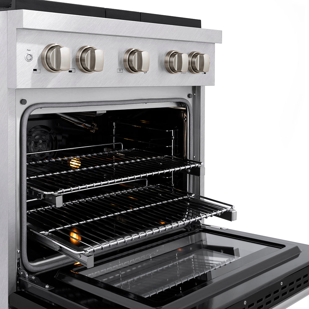 ZLINE 30 in. 4.2 cu. ft. Paramount Gas Range with 4 Burner DuoPro™ Cooktop and Convection Gas Oven in Satin Stainless Steel with Black Matte Door (PSGRS-BLM-30)