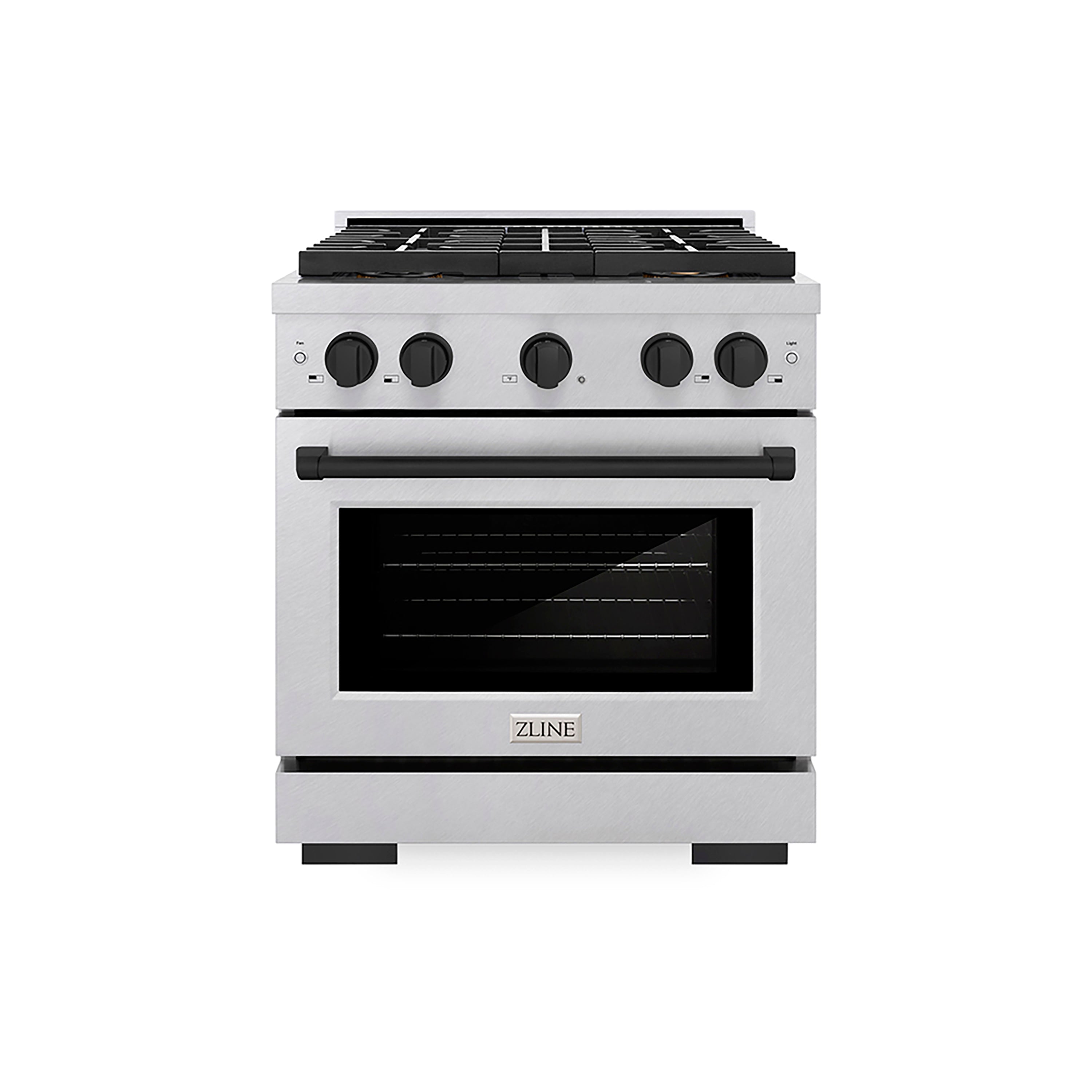 ZLINE Autograph Edition 30 in. 4.2 cu. ft. Paramount Gas Range with 4 Burner DuoPro™ Cooktop and Convection Gas Oven in Satin Stainless Steel and Matte Black Accents (PSGRSZ-30-MB)