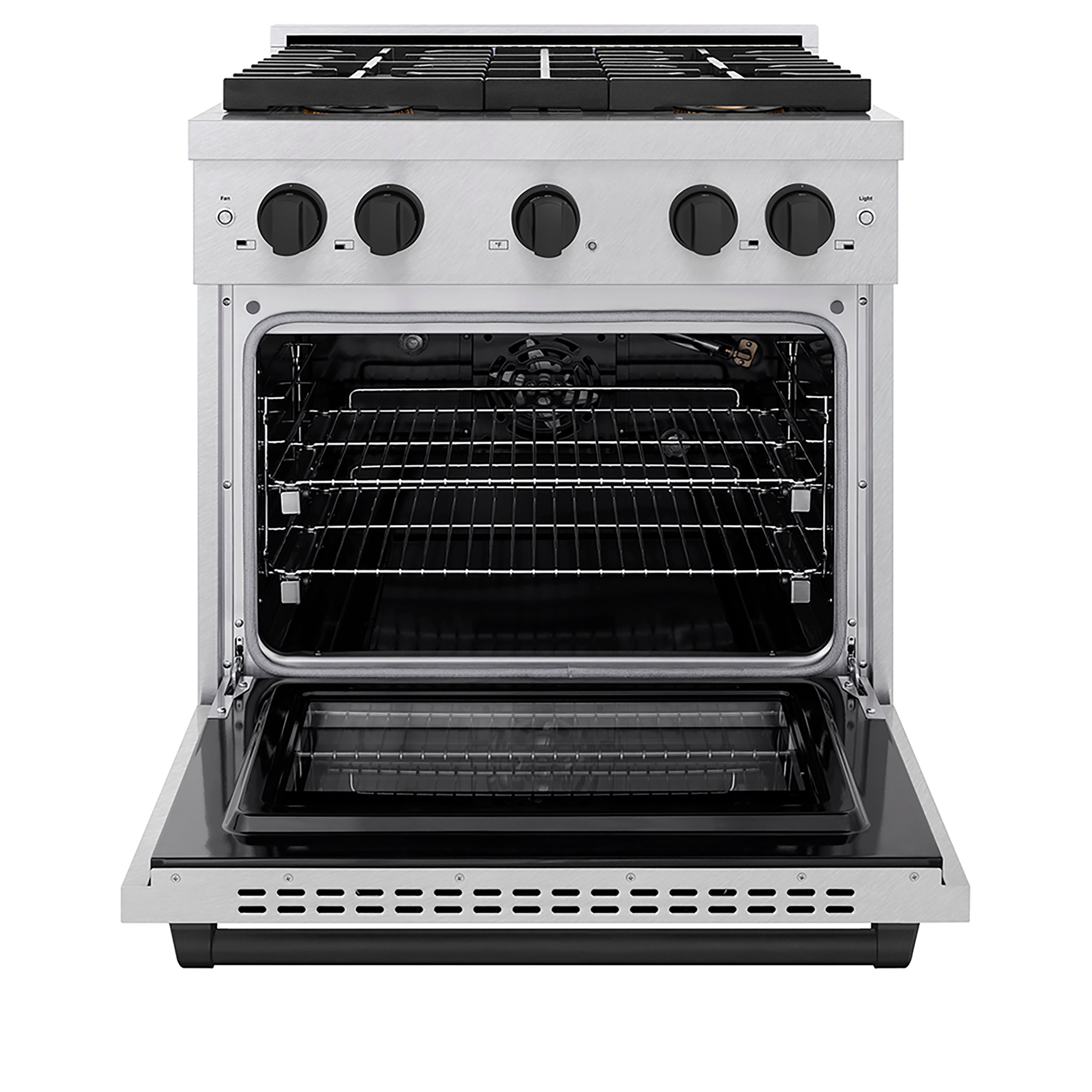 ZLINE Autograph Edition 30 in. 4.2 cu. ft. Paramount Gas Range with 4 Burner DuoPro™ Cooktop and Convection Gas Oven in Satin Stainless Steel and Matte Black Accents (PSGRSZ-30-MB)