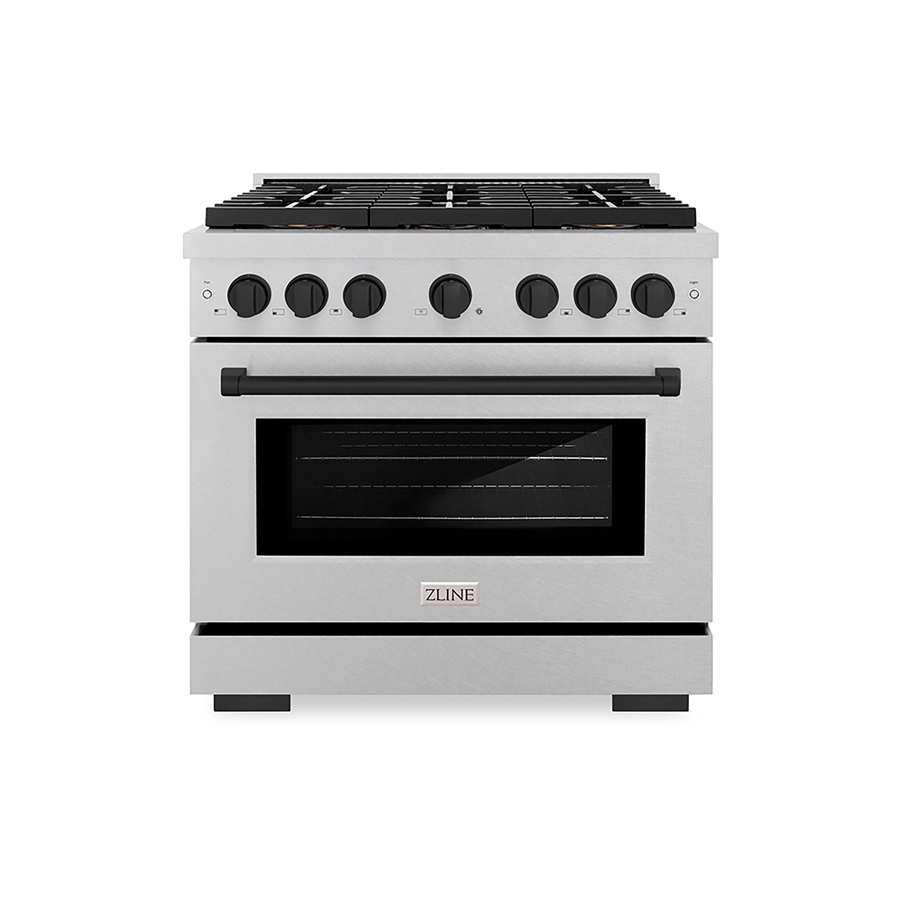 ZLINE Autograph Edition 36 in. 5.2 cu. ft. Paramount Gas Range with 6 Burner DuoPro™ Cooktop and Convection Gas Oven in Satin Stainless Steel and Matte Black Accents (PSGRSZ-36-MB)