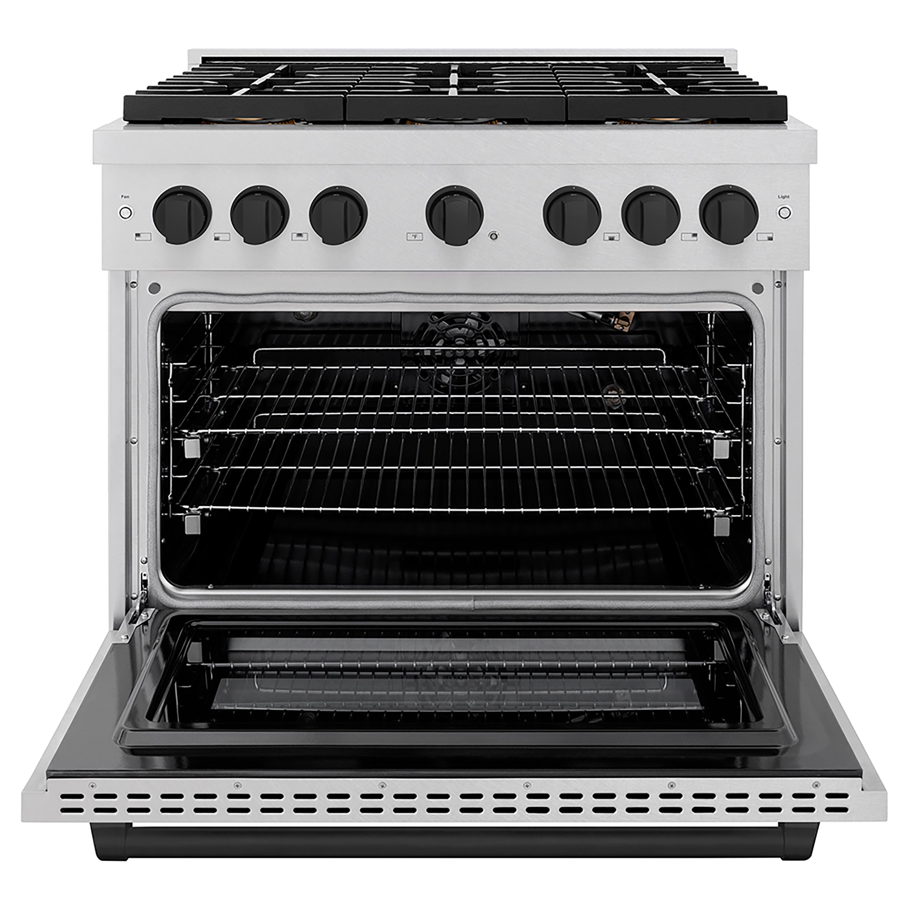 ZLINE Autograph Edition 36 in. 5.2 cu. ft. Paramount Gas Range with 6 Burner DuoPro™ Cooktop and Convection Gas Oven in Satin Stainless Steel and Matte Black Accents (PSGRSZ-36-MB)