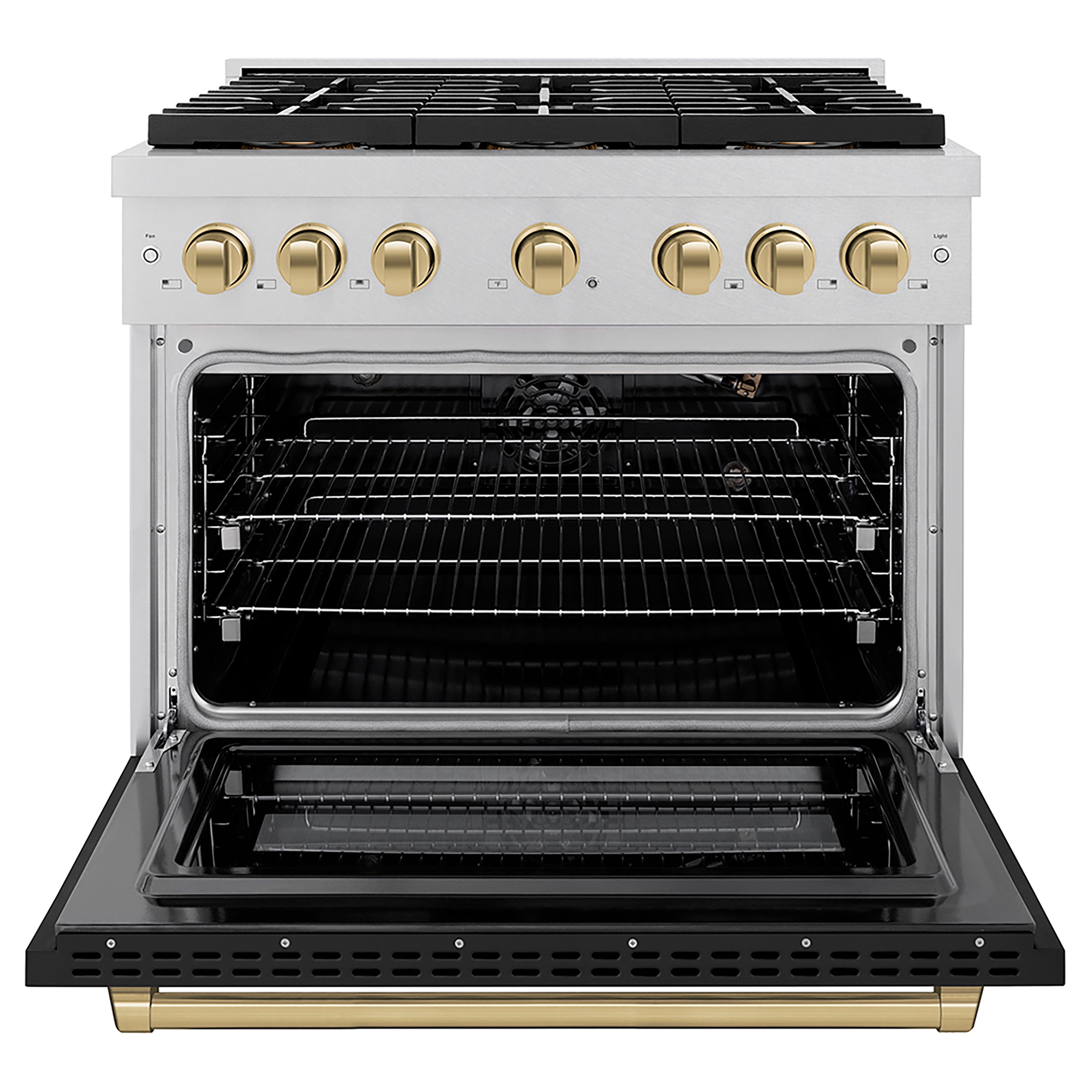 ZLINE Autograph Edition 36 in. 5.2 cu. ft. Paramount Gas Range with 6 Burner DuoPro™ Cooktop and Convection Gas Oven in Satin Stainless Steel and Champagne Bronze Accents (PSGRSZ-36-CB)