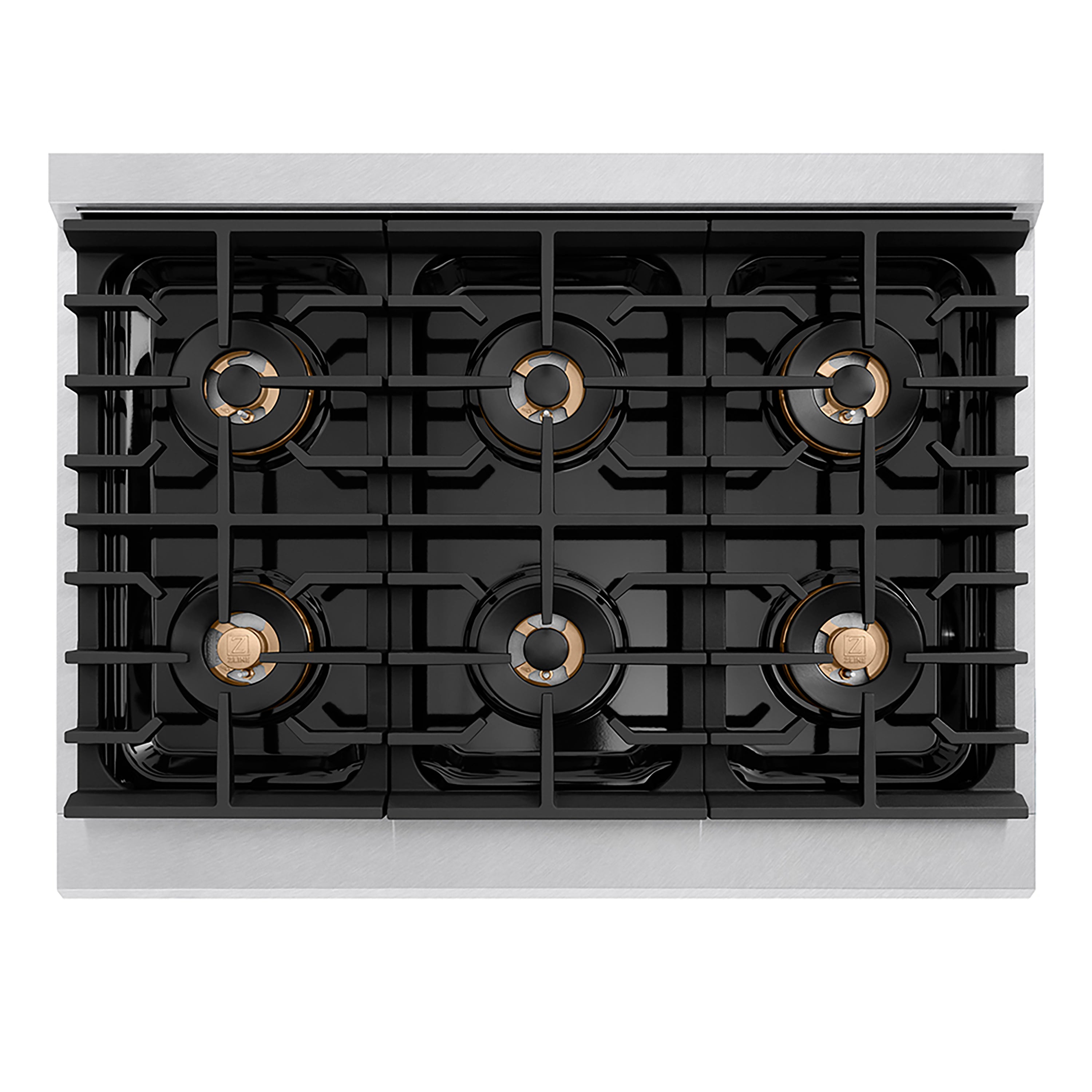 ZLINE Autograph Edition 36 in. 5.2 cu. ft. Paramount Gas Range with 6 Burner DuoPro™ Cooktop and Convection Gas Oven in Satin Stainless Steel with White Matte Door and Champagne Bronze Accents (PSGRSZ-WM-36-CB)
