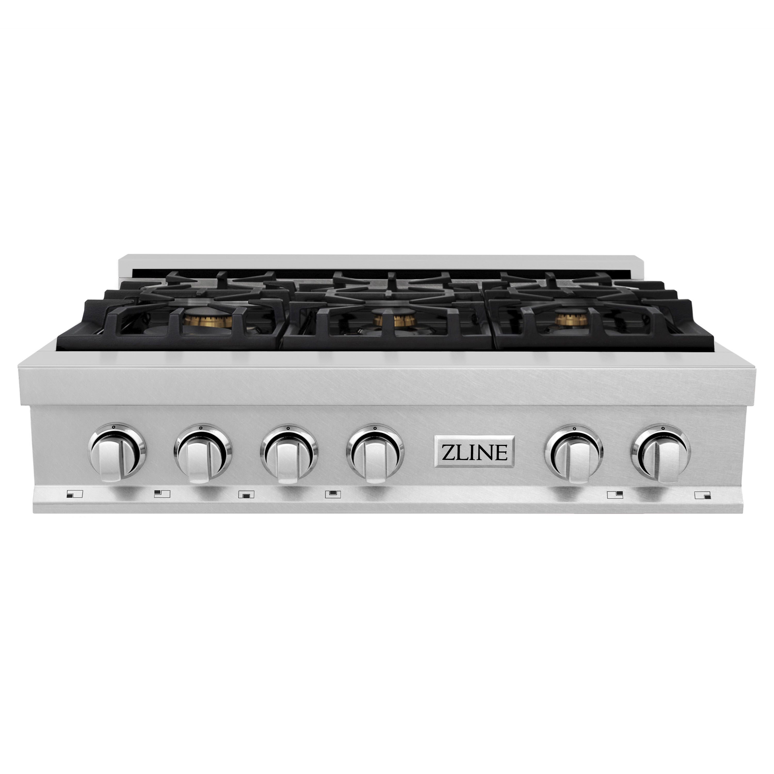 ZLINE 36 in. Legacy Gas Rangetop with 6 Brass Burners and Porcelain Cooktop in Satin Stainless Steel (RTS-BR-36)