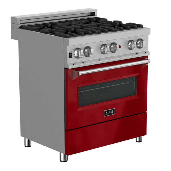 ZLINE 36 in. 4.6 cu. ft. Legacy Dual Fuel Range with 6 Burner Gas Cooktop and Electric Convection Oven in Satin Stainless Steel and Red Gloss Door (RAS-RG-36)