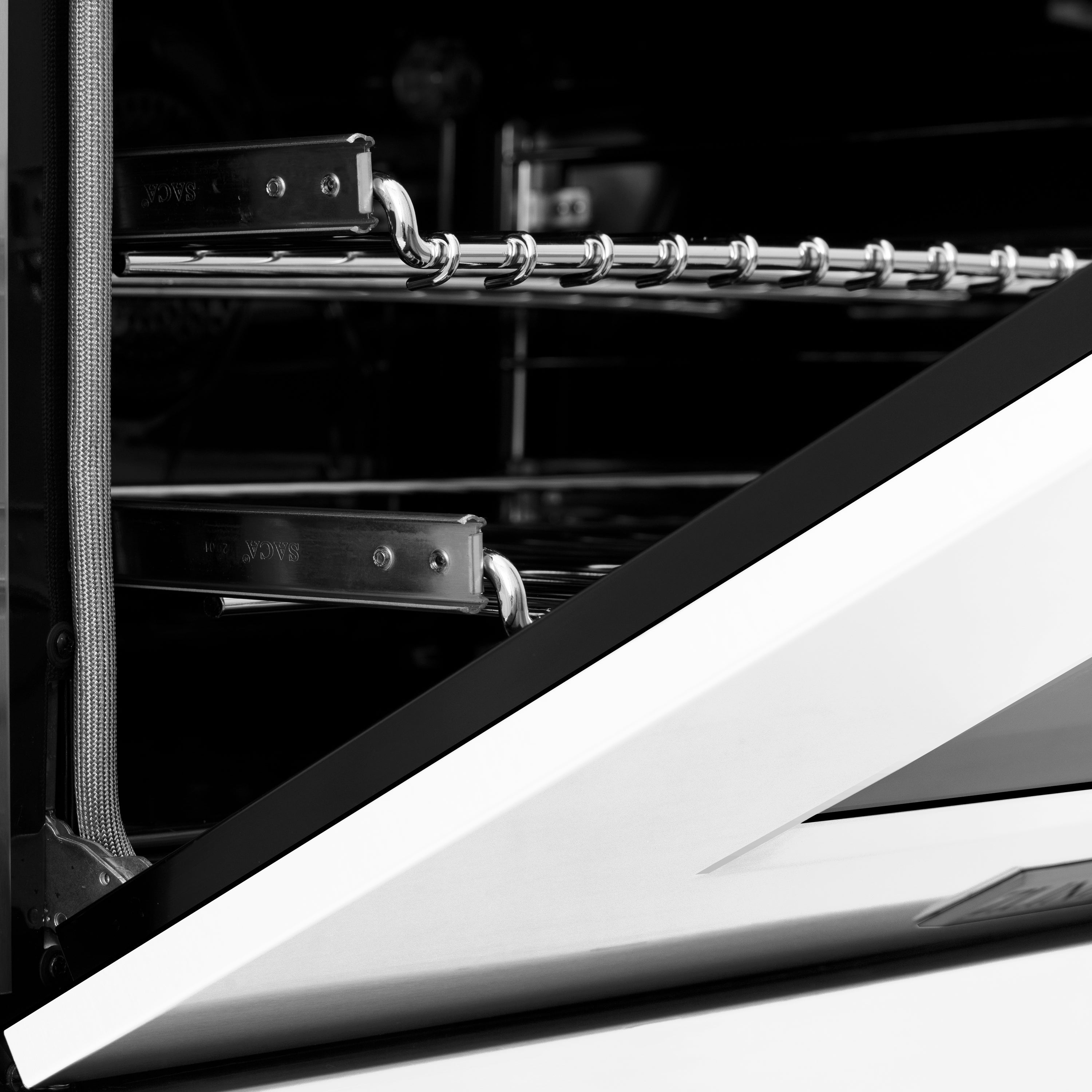 ZLINE 24 in. 2.8 cu. ft. Legacy Dual Fuel Range with 4 Burner Gas Cooktop and Electric Convection Oven in Satin Stainless Steel and White Matte Door (RAS-WM-24)