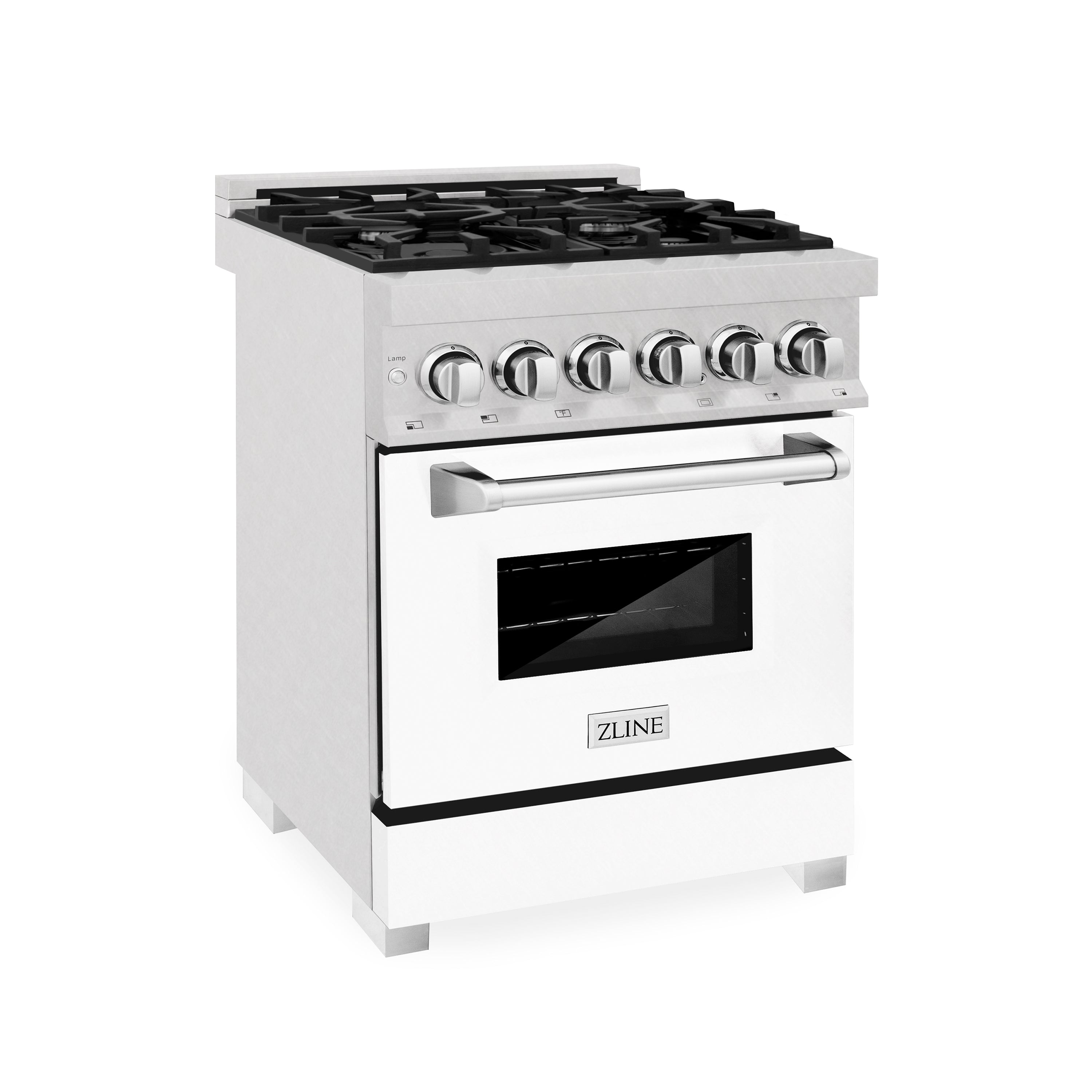 ZLINE 24 in. 2.8 cu. ft. Legacy Dual Fuel Range with 4 Burner Gas Cooktop and Electric Convection Oven in Satin Stainless Steel and White Matte Door (RAS-WM-24)