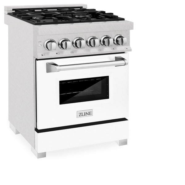 ZLINE 24 in. 2.8 cu. ft. Legacy Dual Fuel Range with 4 Burner Gas Cooktop and Electric Convection Oven in Satin Stainless Steel and White Matte Door (RAS-WM-24)