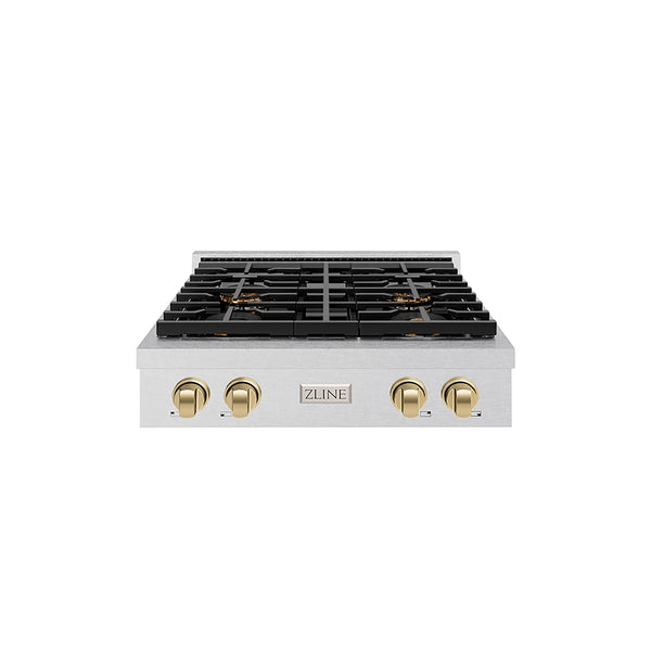 ZLINE Autograph Edition 30 in. Paramount Gas Rangetop with 4 Burner DuoPro™ Cooktop in Satin Stainless Steel and Champagne Bronze Accents (PSRTSZ-30-CB)