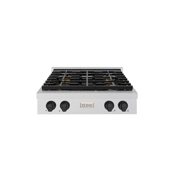 ZLINE Autograph Edition 30 in. Paramount Gas Rangetop with 4 Burner DuoPro™ Cooktop in Satin Stainless Steel and Matte Black Accents (PSRTSZ-30-MB)