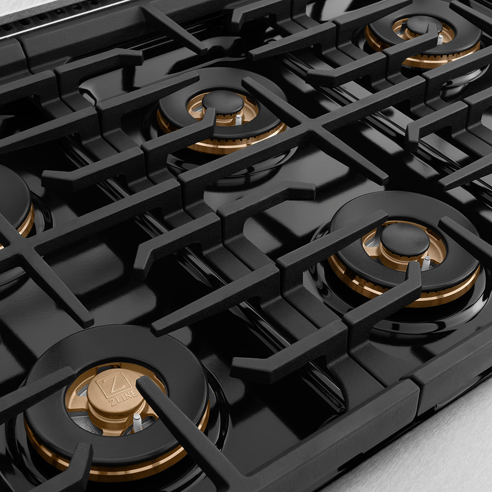 ZLINE Autograph Edition 36 in. Paramount Gas Rangetop with 6 Burner DuoPro™ Cooktop in Satin Stainless Steel and Matte Black Accents (PSRTSZ-36-MB)