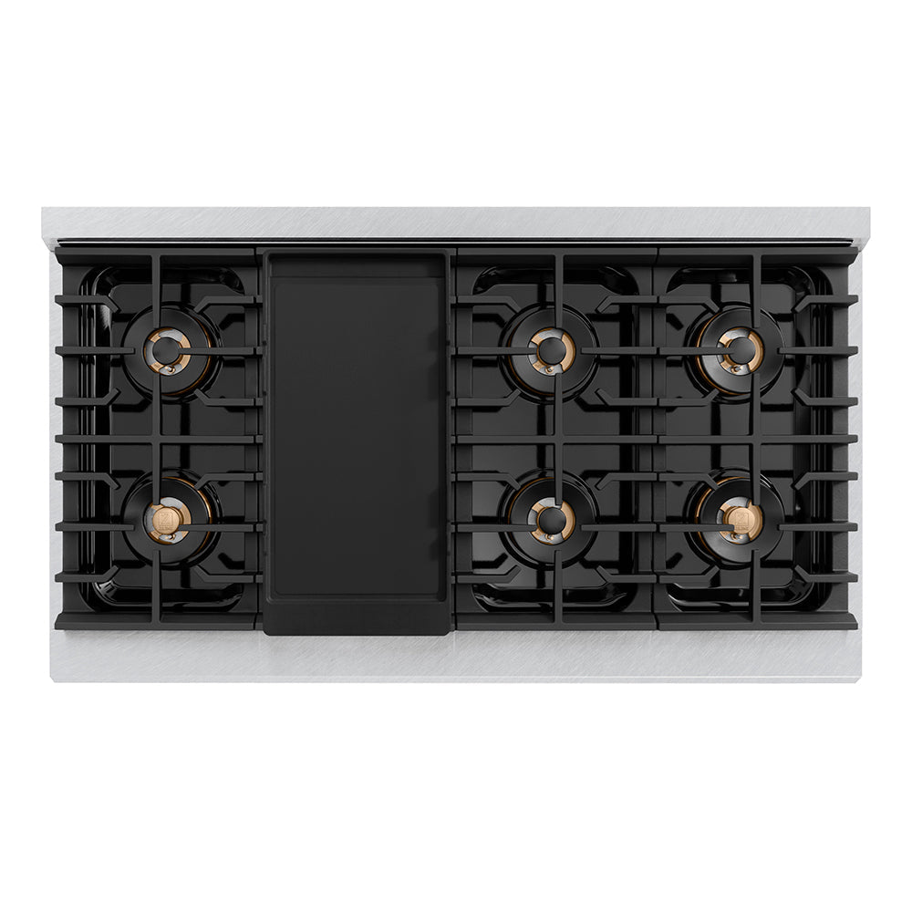 ZLINE Autograph Edition 48 in. Paramount Gas Rangetop with 8 Burner DuoPro™ Cooktop in Satin Stainless Steel and Polished Gold Accents (PSRTSZ-48-G)