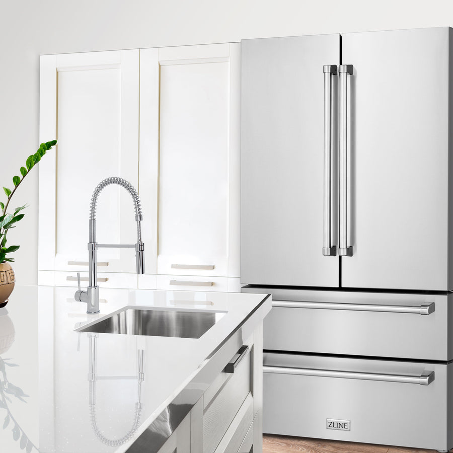 ZLINE 36" 22.5 cu. ft 4-Door French Door Refrigerator with Ice Maker and Water Filter in Fingerprint Resistant Stainless Steel (RFM-WF-36)