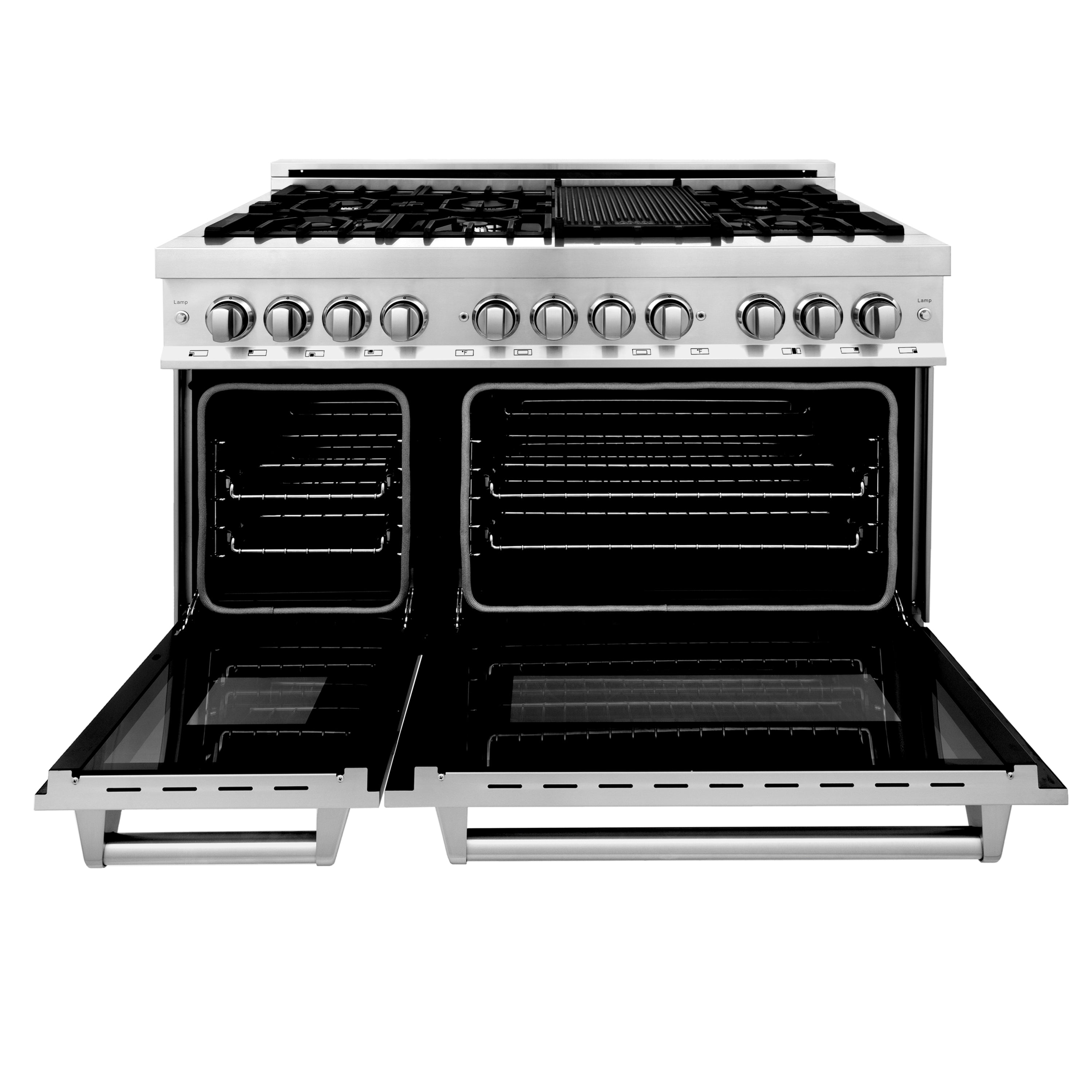 ZLINE 48 in. 6.0 cu. ft. Legacy Dual Fuel Range with 7 Burner Gas Cooktop and 2 Electric Ovens in Stainless Steel in Griddle (RA-GR-48)