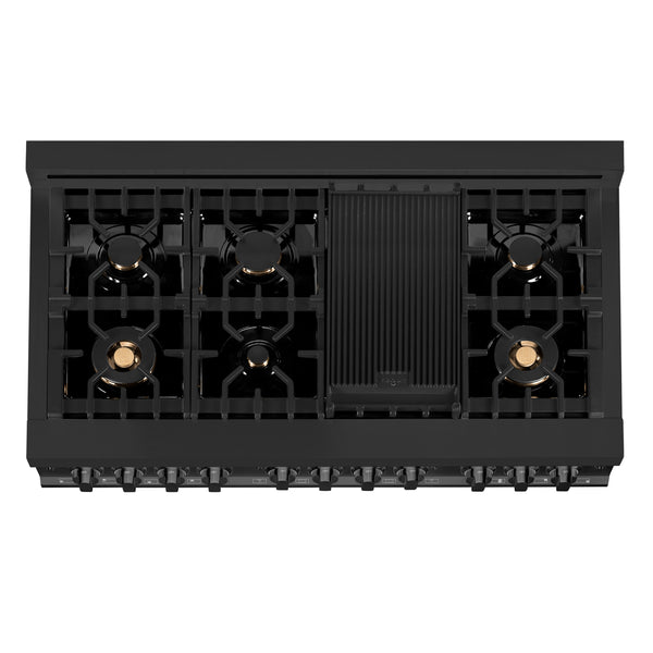 ZLINE 2 Piece Kitchen Appliance Package -48" Black Stainless Steel Dual Fuel Range and Convertible Vent Range Hood (2KP-RABRH48)