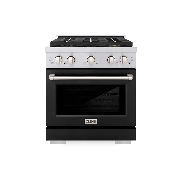 ZLINE 30 in. 4.2 cu. ft. Paramount Dual Fuel Range with 4 Burner DuoPro™ Cooktop and Electric Convection Oven with Black Matte Door (PSDR-BLM-30)