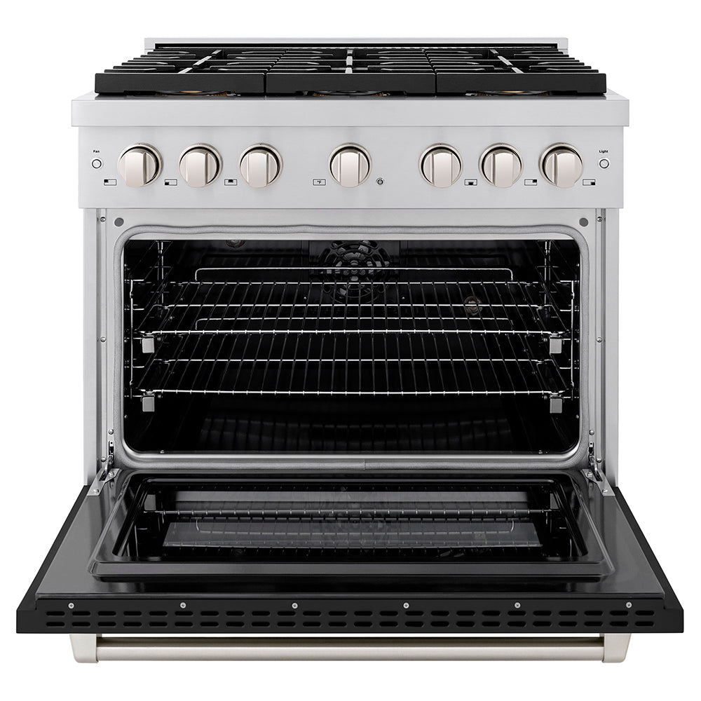 ZLINE 36 in. 5.2 cu. ft. Paramount Dual Fuel Range with 6 Burner DuoPro™ Cooktop and Electric Convection Oven with Black Matte Door (PSDR-BLM-36)