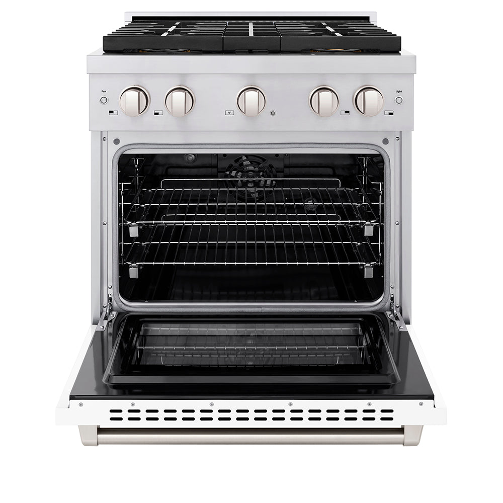 ZLINE 30 in. 4.2 cu. ft. Paramount Dual Fuel Range with 4 Burner DuoPro™ Cooktop and Electric Convection Oven with White Matte Door (PSDR-WM-30)