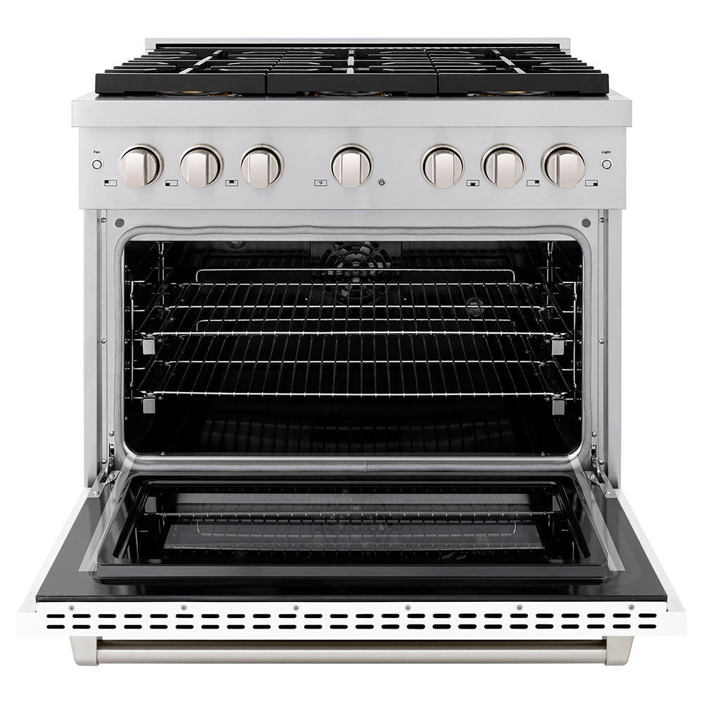 ZLINE 36 in. 5.2 cu. ft. Paramount Dual Fuel Range with 6 Burner DuoPro™ Cooktop and Electric Convection Oven with White Matte Door (PSDR-WM-36)
