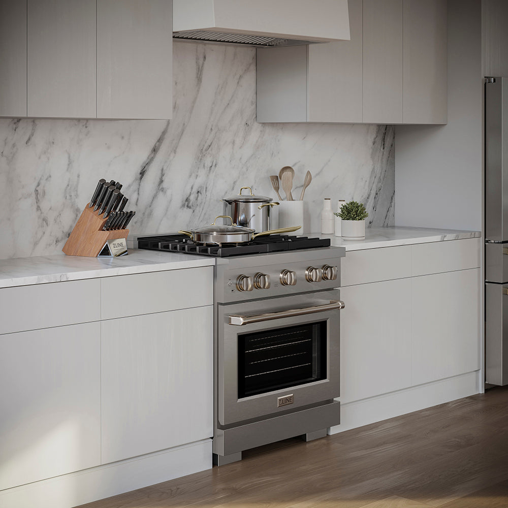 ZLINE 30 in. 4.2 cu. ft. Paramount Dual Fuel Range with 4 Burner DuoPro™ Cooktop and Electric Convection Oven in Stainless Steel (PSDR30)