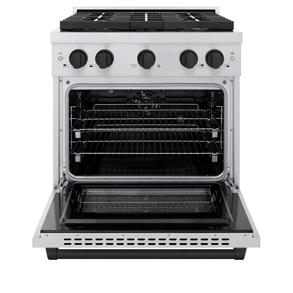 ZLINE Autograph Edition 30 in. 4.2 cu. ft. Paramount Dual Fuel Range with 4 Burner DuoPro™ Cooktop and Electric Convection Oven in Stainless Steel with Matte Black Accents (PSDRZ-30-MB)