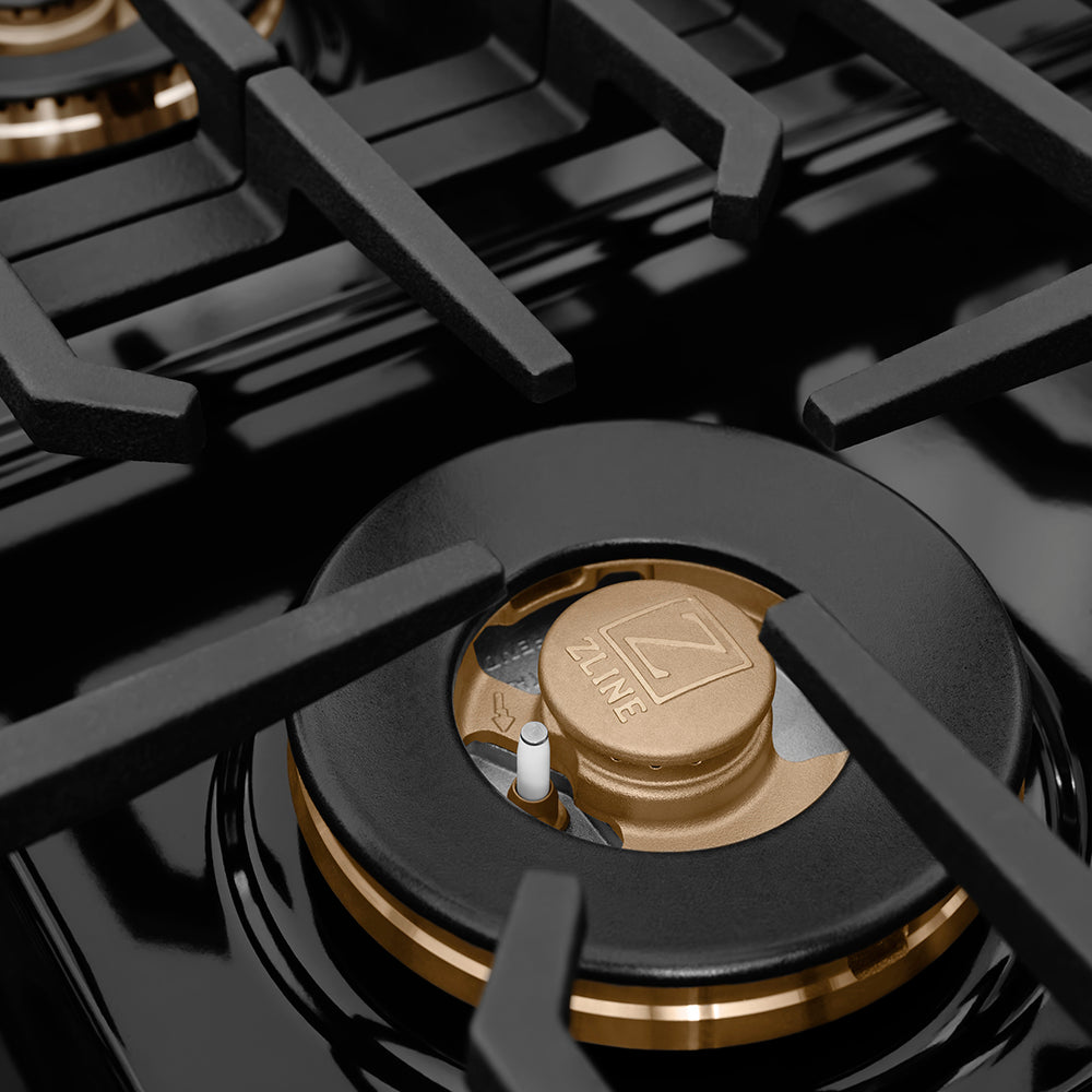 ZLINE Autograph Edition 36 in. 5.2 cu. ft. Paramount Dual Fuel Range with 6 Burner DuoPro™ Cooktop and Electric Convection Oven with Black Matte Door and Champagne Bronze Accents (PSDRZ-BLM-36-CB)