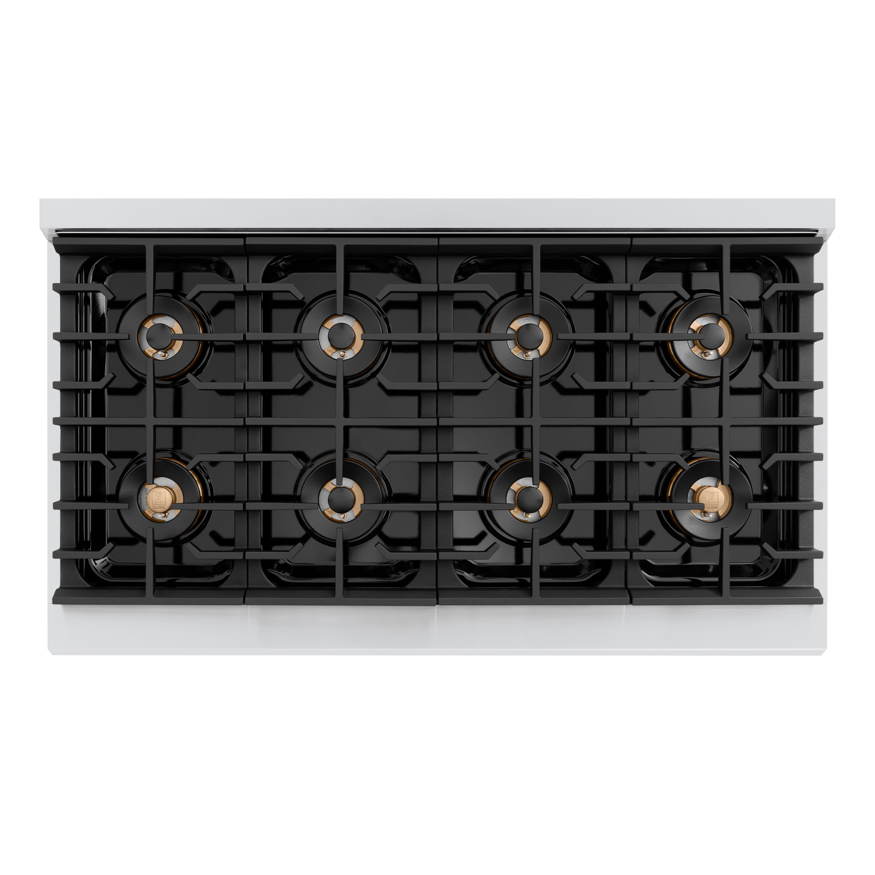 ZLINE Autograph Edition 48 in. 6.7 cu. ft. Paramount Dual Fuel Range with 8 Burner DuoPro™ Cooktop and Dual Ovens in Stainless Steel with Champagne Bronze Helix Handles and Accents (PSDRZ-48-KCB)