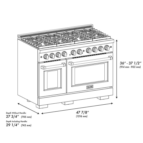 ZLINE 48 in. 6.7 cu. ft. Paramount Double Oven Dual Fuel Range with 8 Burner Gas Cooktop in Stainless Steel (SDR48)