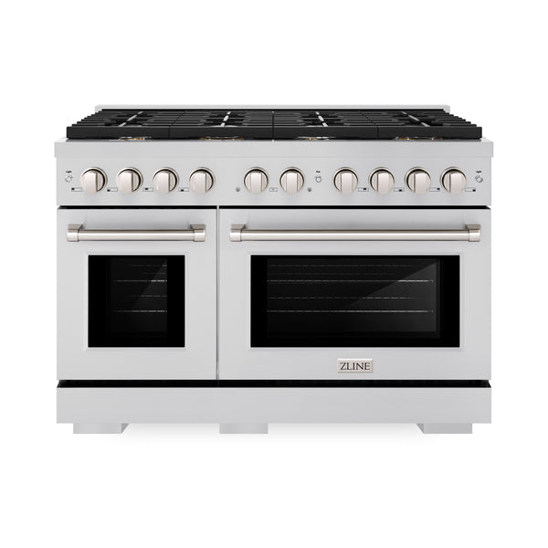 ZLINE 48 in. 6.7 cu. ft. Double Oven Gas Range in Stainless Steel with 8 Brass Burners (SGR-BR-48)