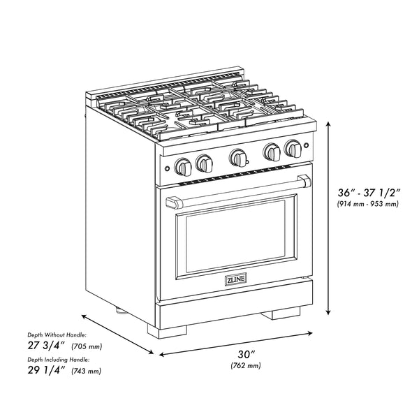 30" ZLINE Appliances Package with Refrigeration - 30" Stainless Steel Gas Range, 30" Traditional Over The Range Microwave and 24" Tall Tub Dishwasher (4KPR-SGROTRH30-DWV)