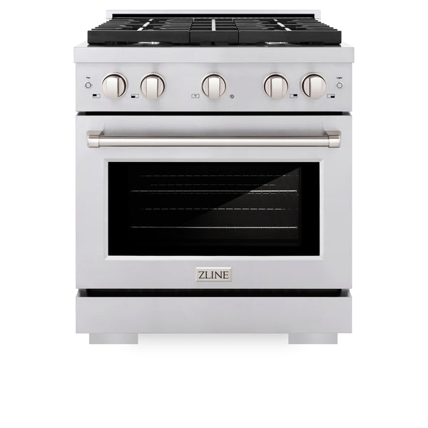 30" ZLINE Appliances Package with Refrigeration - 30" Stainless Steel Gas Range, 30" Traditional Over The Range Microwave and 24" Tall Tub Dishwasher (4KPR-SGROTRH30-DWV)