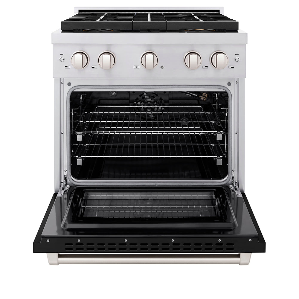 ZLINE 30 in. 4.2 cu. ft. Paramount Gas Range with 4 Burner DuoPro™ Cooktop and Convection Gas Oven with Black Matte Door (PSGR-BLM-30)