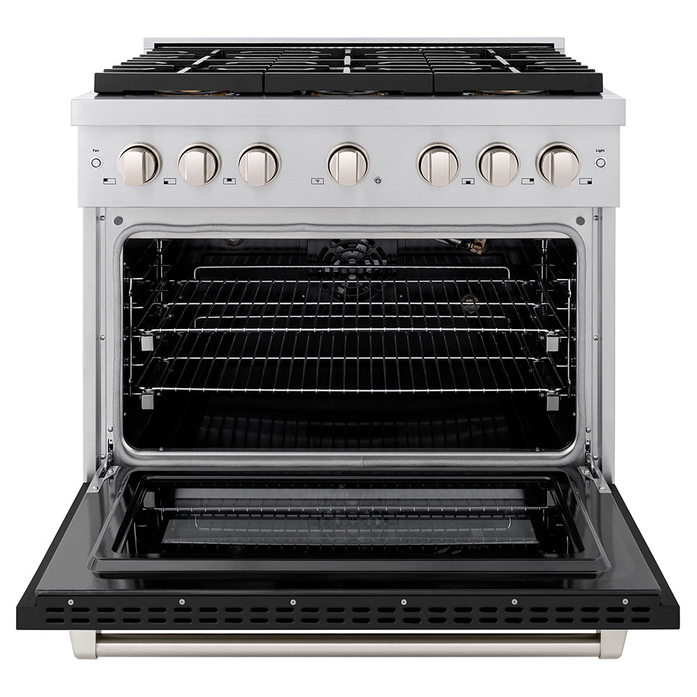 ZLINE 36 in. 5.2 cu. ft. Paramount Gas Range with 6 Burner DuoPro™ Cooktop and Convection Gas Oven with Black Matte Door (PSGR-BLM-36)