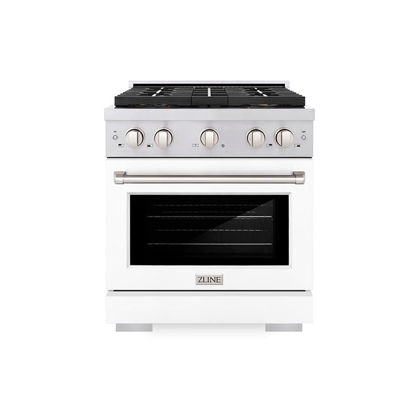 ZLINE 30 in. 4.2 cu. ft. Paramount Gas Range with 4 Burner DuoPro™ Cooktop and Convection Gas Oven with White Matte Door (PSGR-WM-30)