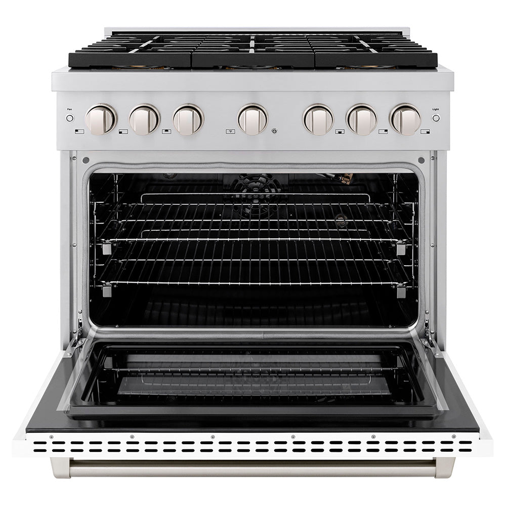 ZLINE 36 in. 5.2 cu. ft. Paramount Gas Range with 6 Burner DuoPro™ Cooktop and Convection Gas Oven with White Matte Door (PSGR-WM-36)