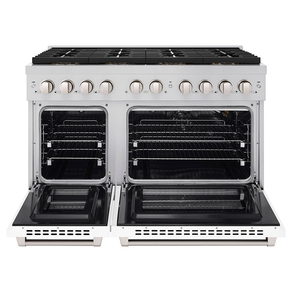 ZLINE 48 in. 6.7 cu. ft. Paramount Gas Range with 8 Burner DuoPro™ Cooktop and Dual Ovens with White Matte Doors (PSGR-WM-48)