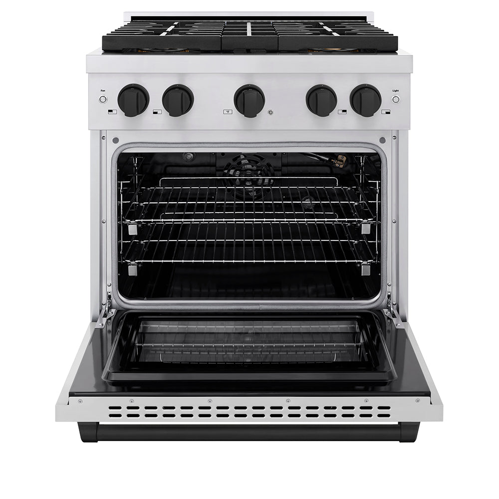 ZLINE Autograph Edition 30 in. 4.2 cu. ft. Paramount Gas Range with 4 Burner DuoPro™ Cooktop and Convection Gas Oven in Stainless Steel with Matte Black Accents (PSGRZ-30-MB)