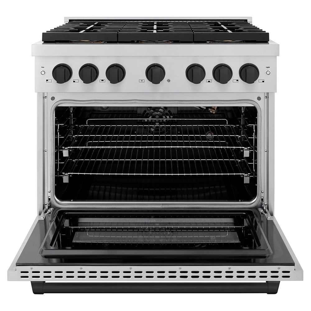 ZLINE Autograph Edition 36 in. 5.2 cu. ft. Paramount Gas Range with 6 Burner DuoPro™ Cooktop and Convection Gas Oven in Stainless Steel and Matte Black Accents (PSGRZ-36-MB)