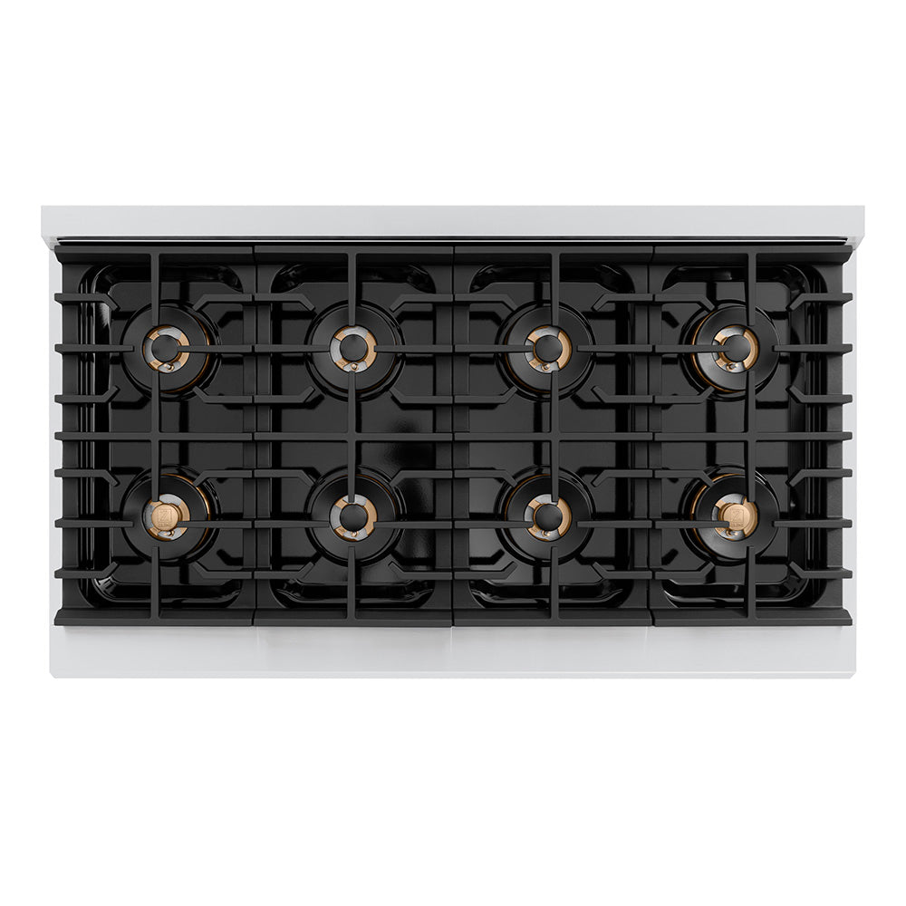 ZLINE Autograph Edition 48 in. 6.7 cu. ft. Paramount Gas Range with 8 Burner DuoPro™ Cooktop and Dual Ovens with Black Matte Doors and Polished Gold Accents (PSGRZ-BLM-48-G)