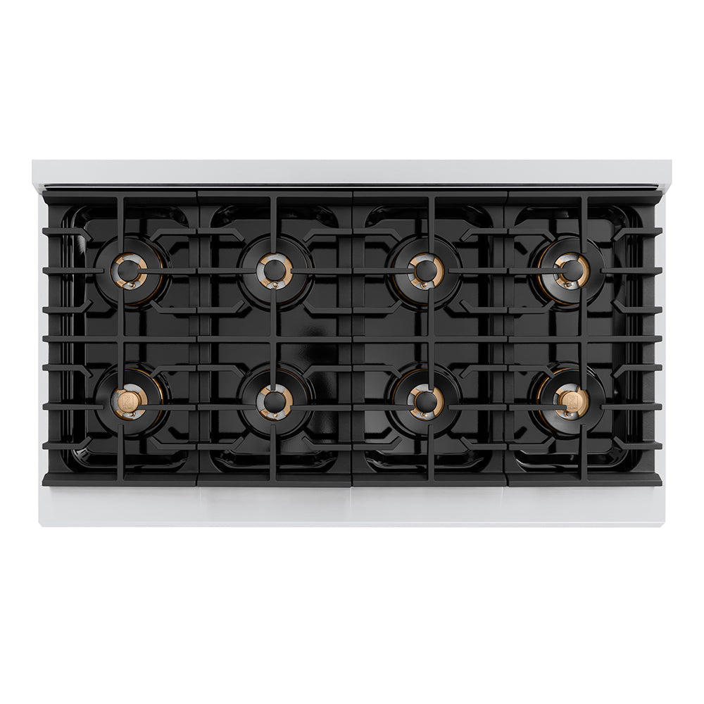 ZLINE Autograph Edition 48 in. 6.7 cu. ft. Paramount Gas Range with 8 Burner DuoPro™ Cooktop and Dual Ovens with White Matte Doors and Matte Black Accents (PSGRZ-WM-48-MB)