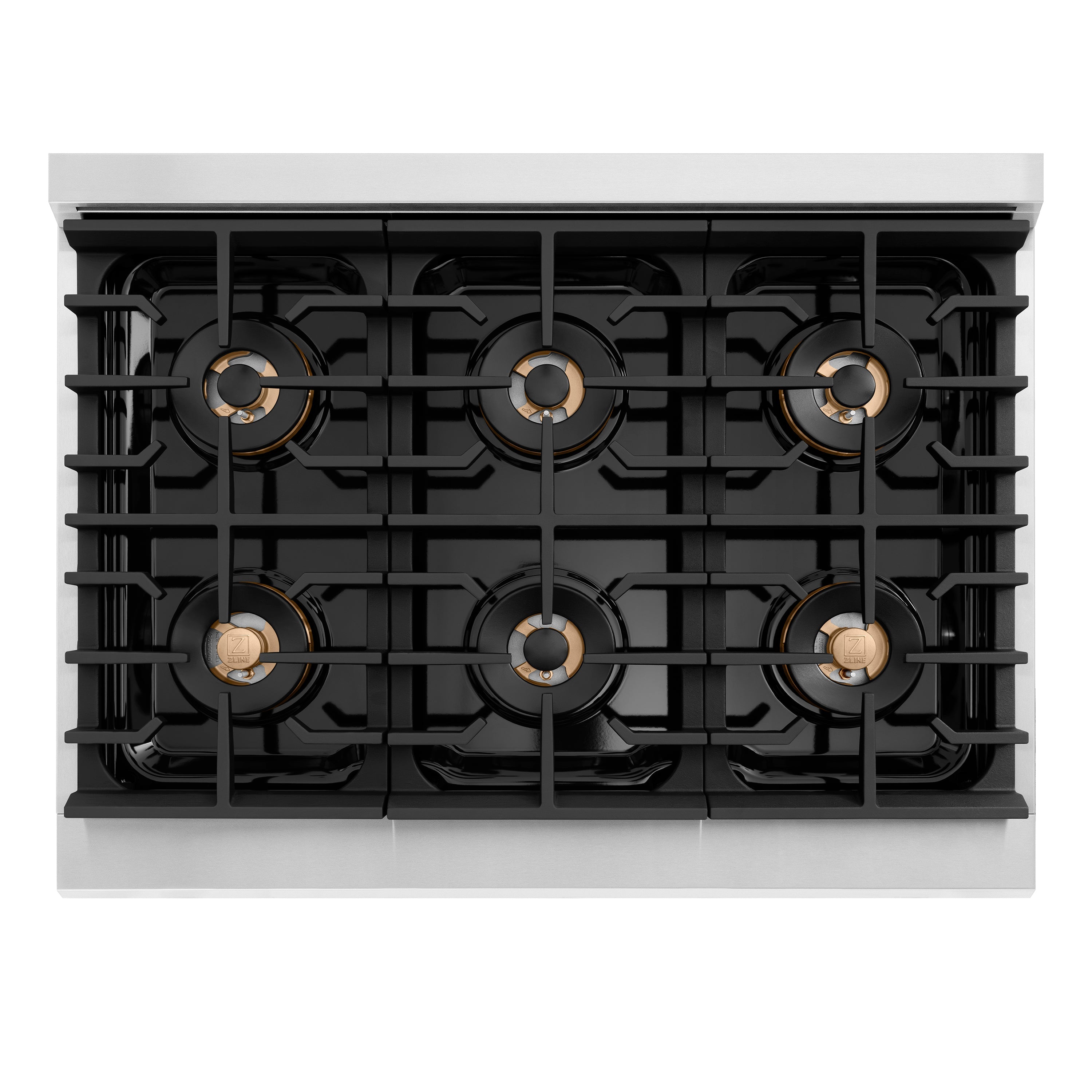 ZLINE Autograph Edition 36 in. 5.2 cu. ft. Paramount Gas Range with 6 Burner DuoPro™ Cooktop and Convection Gas Oven in Stainless Steel with Polished Nickel Helix Handle and Accents (PSGRZ-36-KPN)
